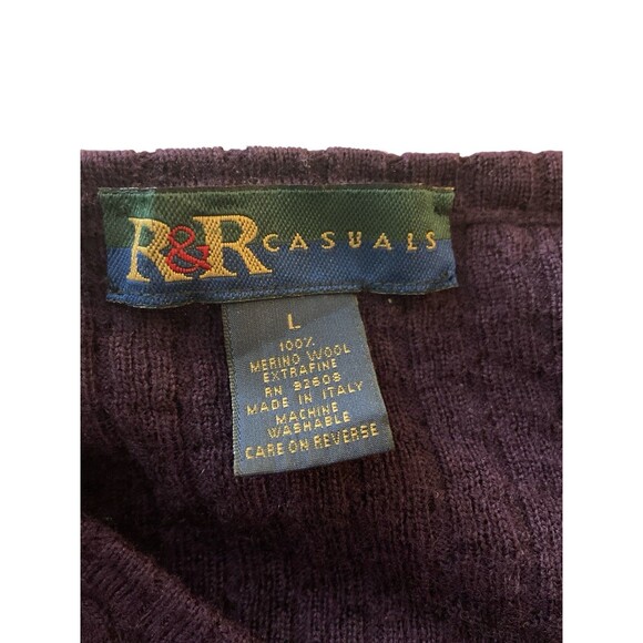 Vintage R&R Casuals Sweater L Purple Ribbed Knit 100% Merino Wool Made in Italy - Picture 5 of 6